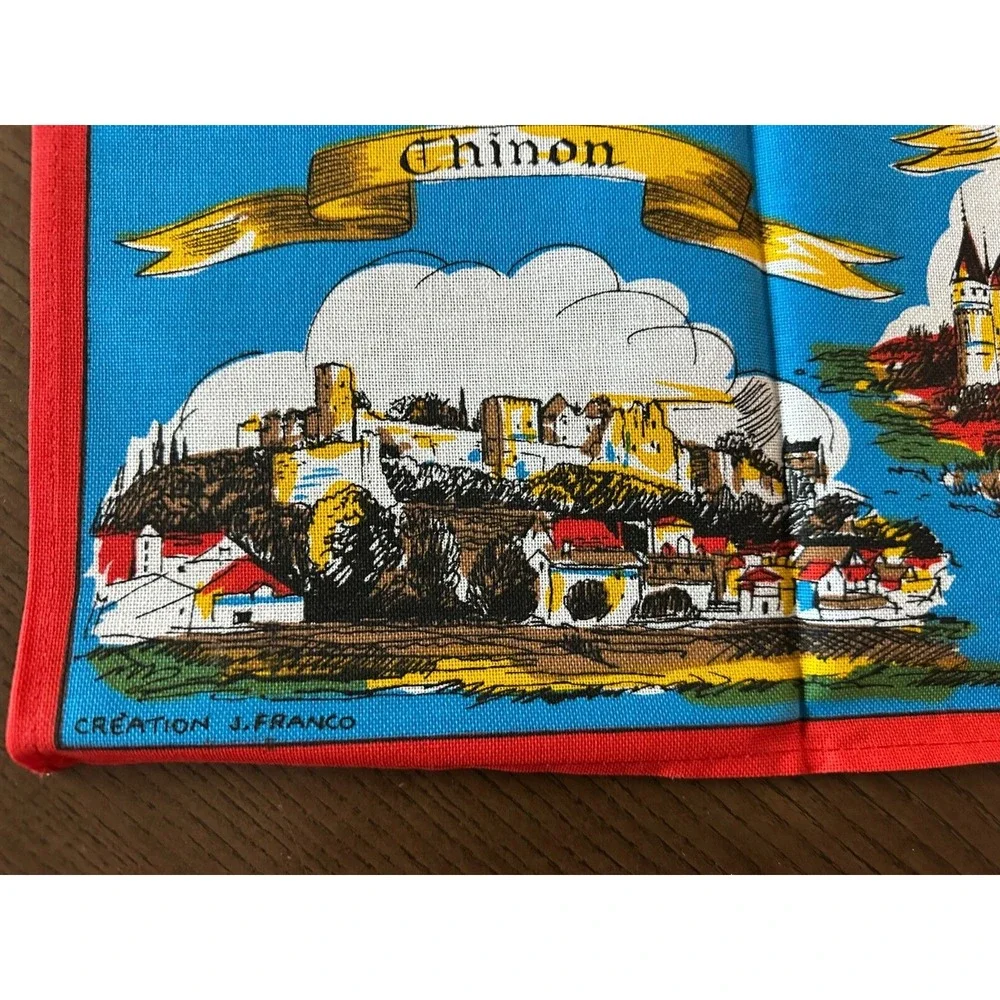 Vintage Creation J. Franco France Chateaux de la Loire Cotton Tea Towel Tour Map